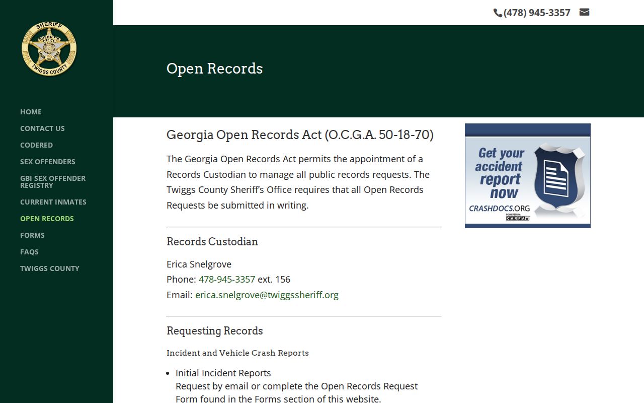 Twiggs County released inmate open records request page