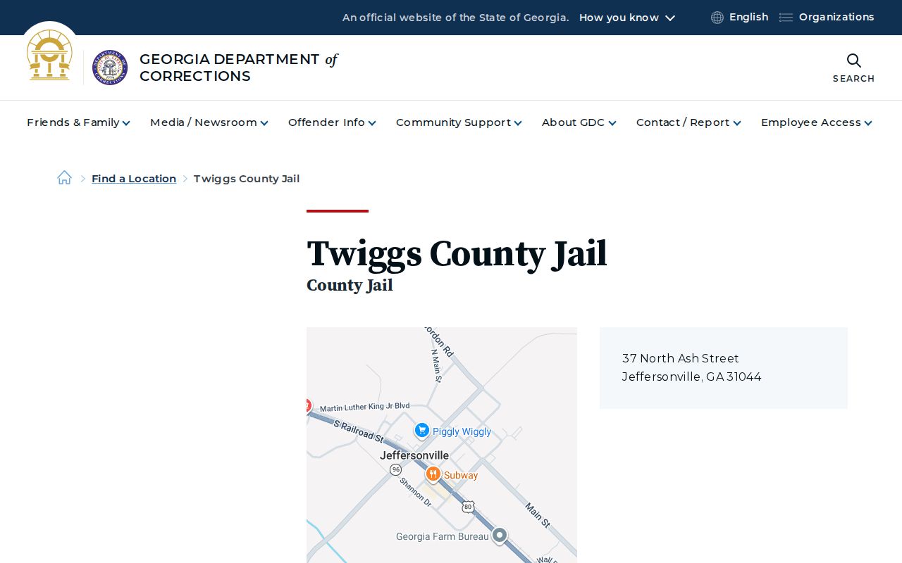 Twiggs County Jail release record facility location